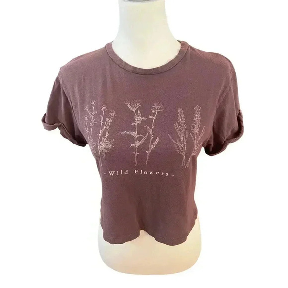 DIRTEE LAUNDRY crop mauve wildflower tshirt womens size small - Picture 3 of 6